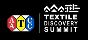 A graphic with a red, yellow, and blue logo reading "AATCC." Other text on the graphic reads "Textile Discovery Summit."