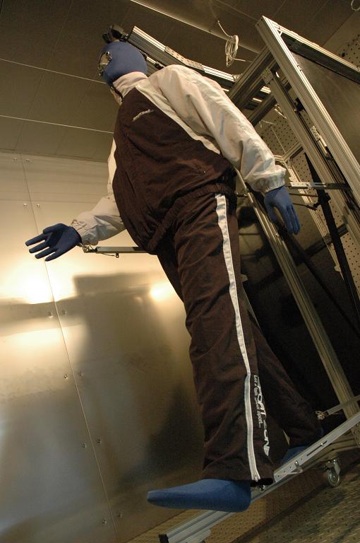 picture of newton thermal manikin being used to test a garment at CeNTI